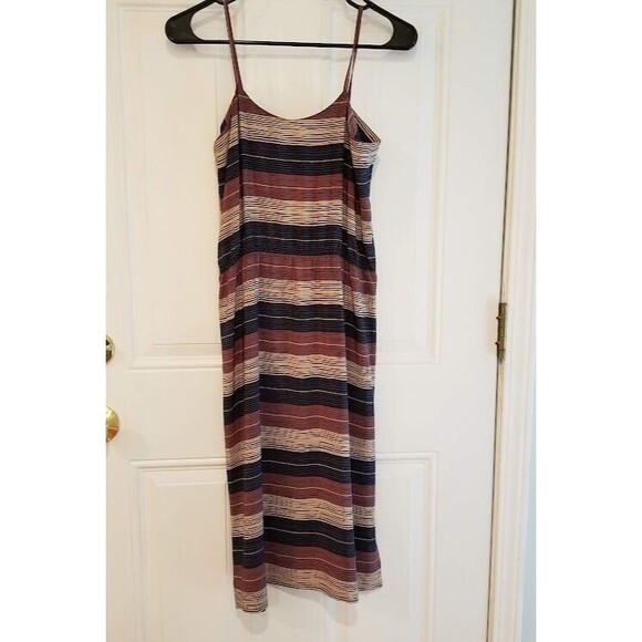 Soo Yung Lee RARE Vintage Silk Dress Striped Sz 8 Hong Kong Blue Brown Sundress - Picture 1 of 15